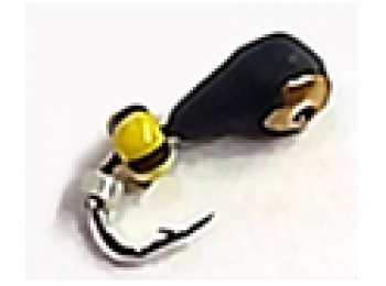 Капля с отверстием черная с коронкой и желтым бисером 612NQ2