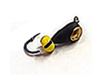 Капля с петлей черная с коронкой и желтым бисером 613Q2
